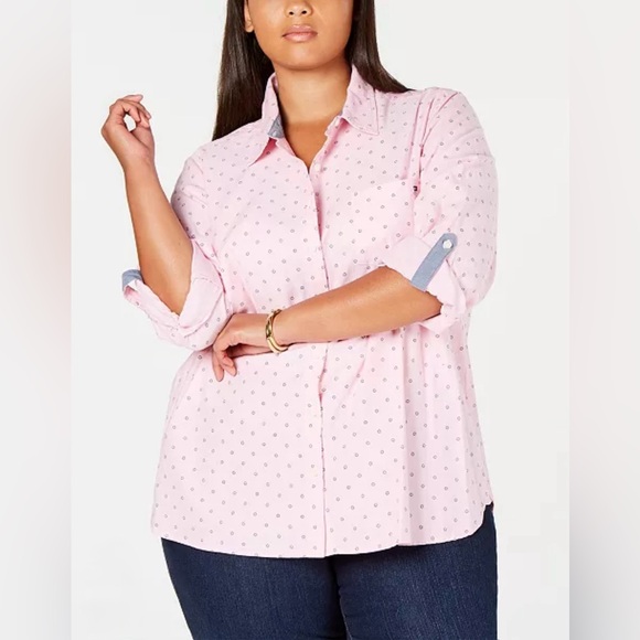 Tommy Hilfiger Button Down 100% Cotton Shirt; Size 0X; Long Sleeve Long Top - Picture 1 of 12